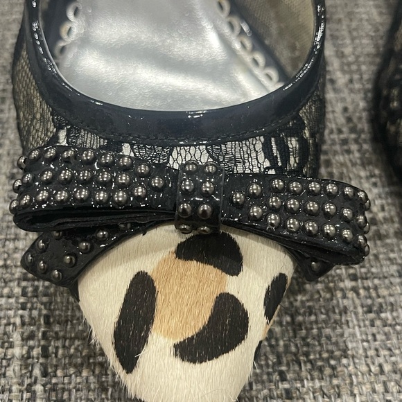BEBE , leopard fur, lace, & patent studded bow on toes pumps!😊 - Picture 6 of 6